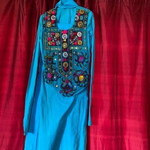 Blue shalwar kameez with colorful embroidery